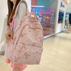 印花雙肩包女ins風可愛高中初中生大容量簡約背包大學生上課包潮