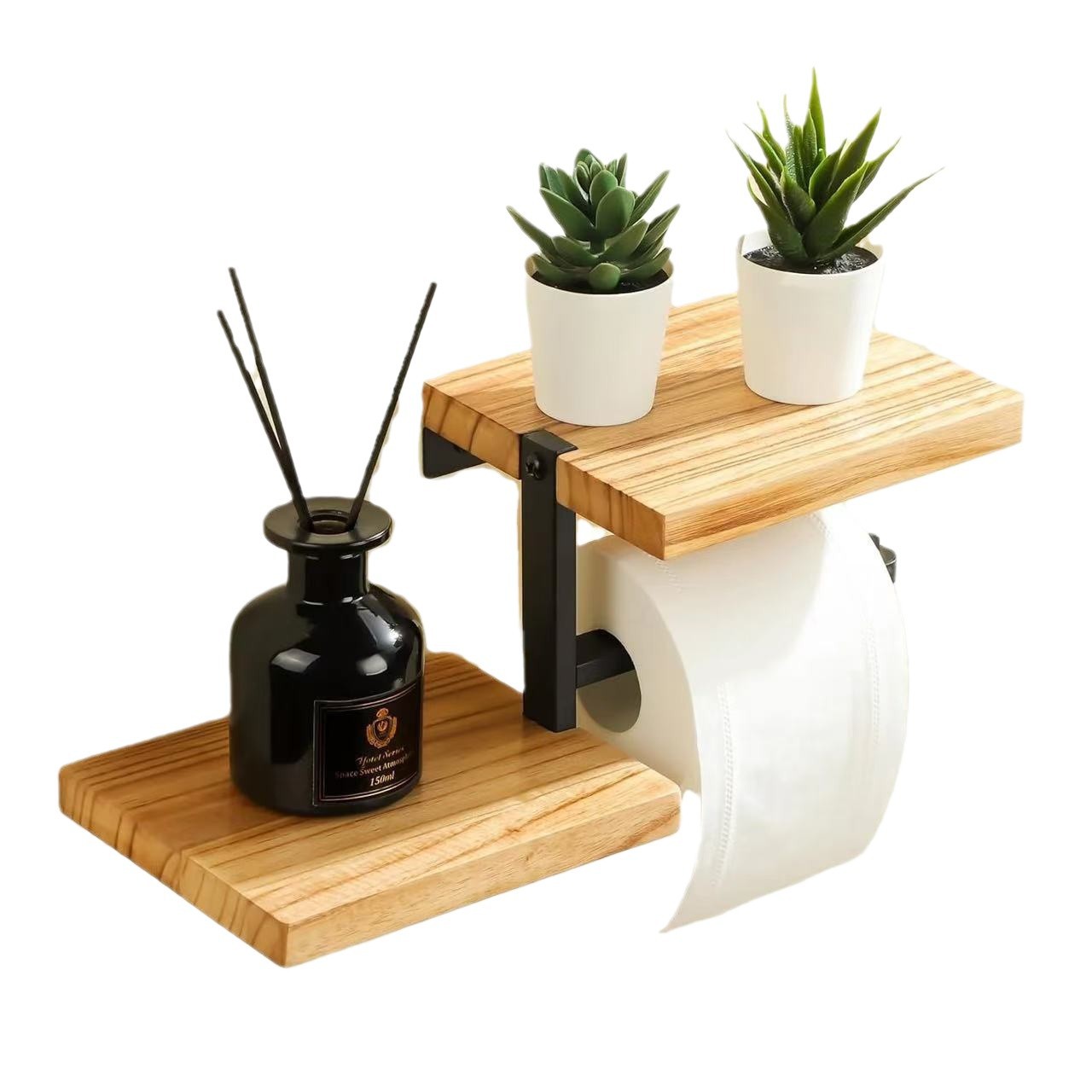 Soporte de toalla de papel de madera de pared simple Soporte de rollo de papel de madera montado en la pared del baño Soporte de toalla de papel de doble capa del restaurante del hotel