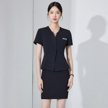 JY6525黑色短袖西装套裙2025夏季气质珠宝店酒店前台美容院工作服