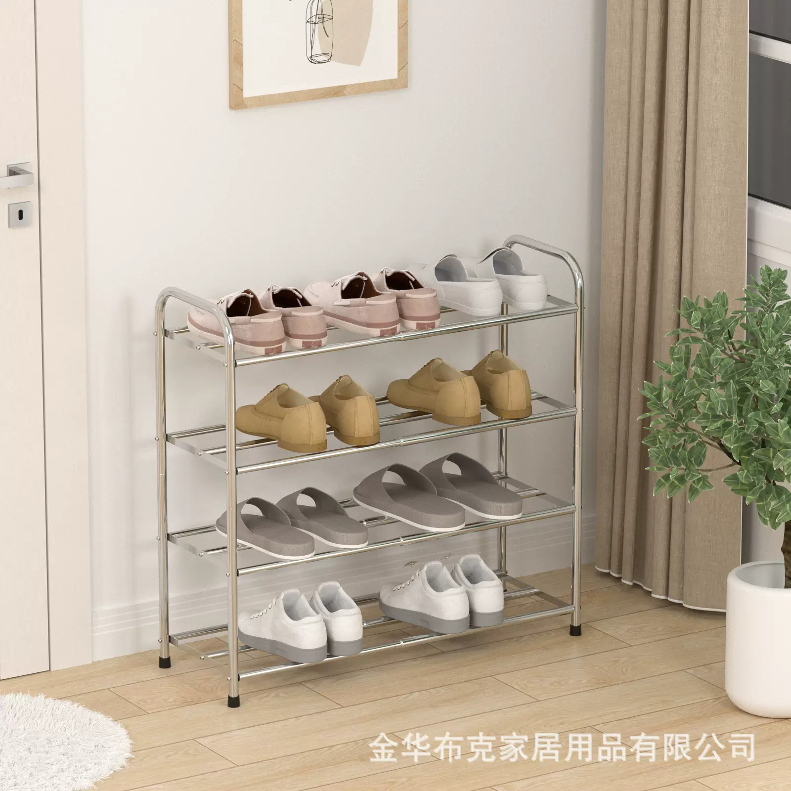 跨境专供 简易鞋架家用门口多层收纳不锈钢鞋柜小户型省空间斜放