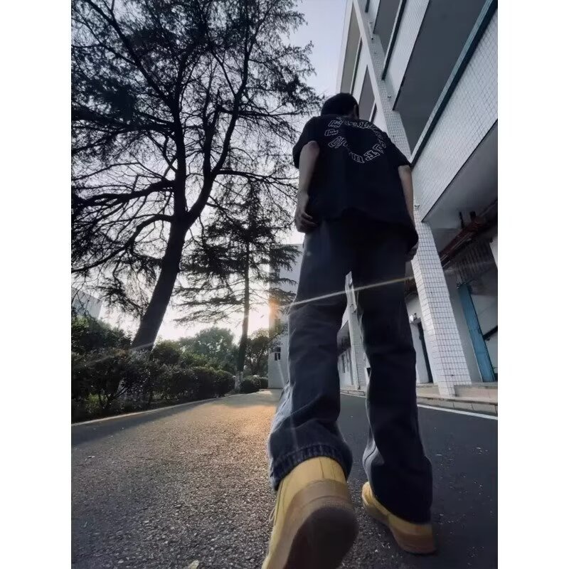 Vaqueros guapos de todo fósforo de la calle americana pantalones holgados de hollín casuales rectos para hombres