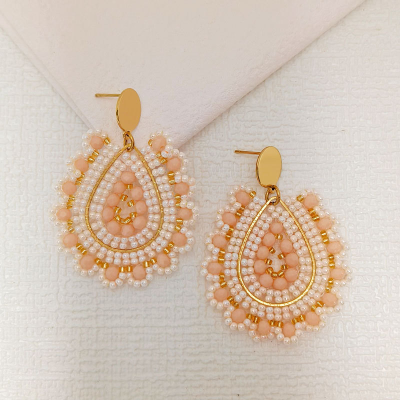 21g Weight 304 Stainless Steel Ear Needle Material Drop Earrings Classification 1 Pair Vacation Simple Style Water Droplets Seed Bead Drop Earrings