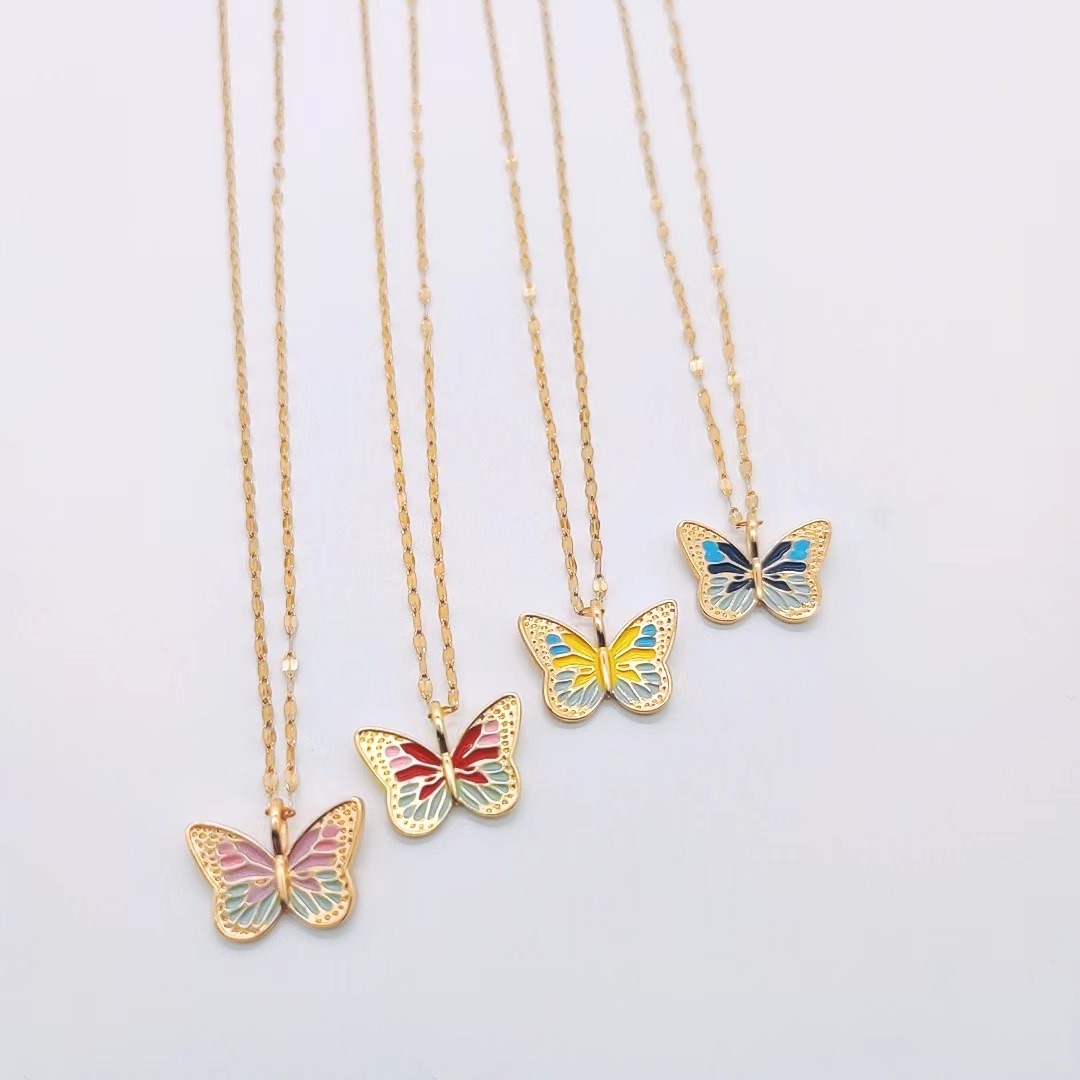 Pastoral Butterfly Titanium Steel Pendant Necklace Plating Stainless Steel Necklaces 1 Piece