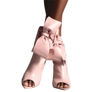 跨境欧美时装靴尖头鱼嘴细跟蝴蝶结侧拉链短靴fashion boots外贸
