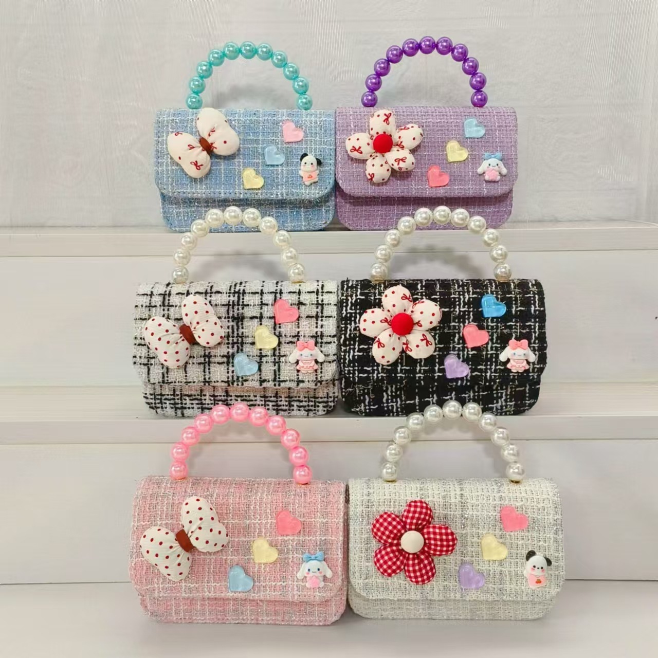 Melody bolso de perlas, bolso de princesa, bolso de hombro, bolso de cambio, accesorios, bolso cuadrado, cadena, bolso de Año Nuevo para chicas