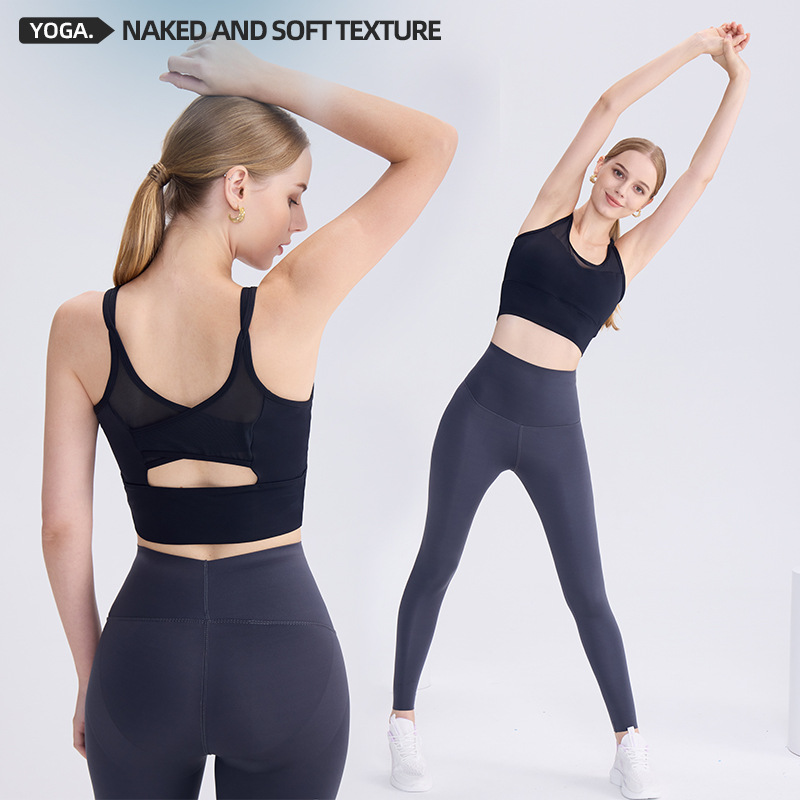 Nuevo transfronterizo ropa interior deportiva de malla transpirable mujer desnuda sensación de la piel se reúne a prueba de choque correr deportes fitness belleza espalda