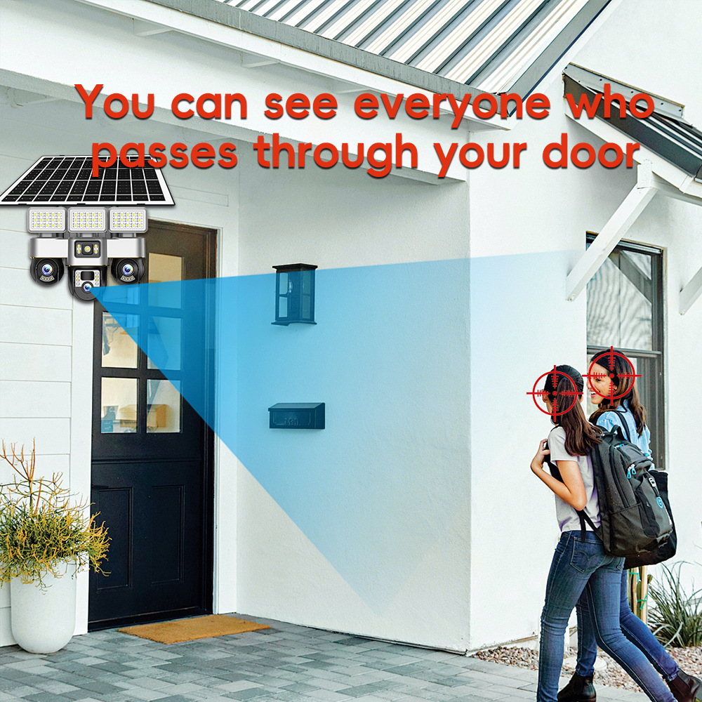 高清探头多人观看室外太阳能低功耗三镜头三画面监控真三镜头三画