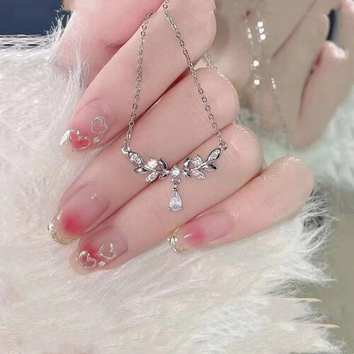 Titanium Steel Water Drop Ear of Wheat Necklace for Girls, Lightweight Luxury Osmanthus Branch Design, Elegant Clavicle Chain, Same Style as Xiaohongshu (Little Red Book), Necklaces