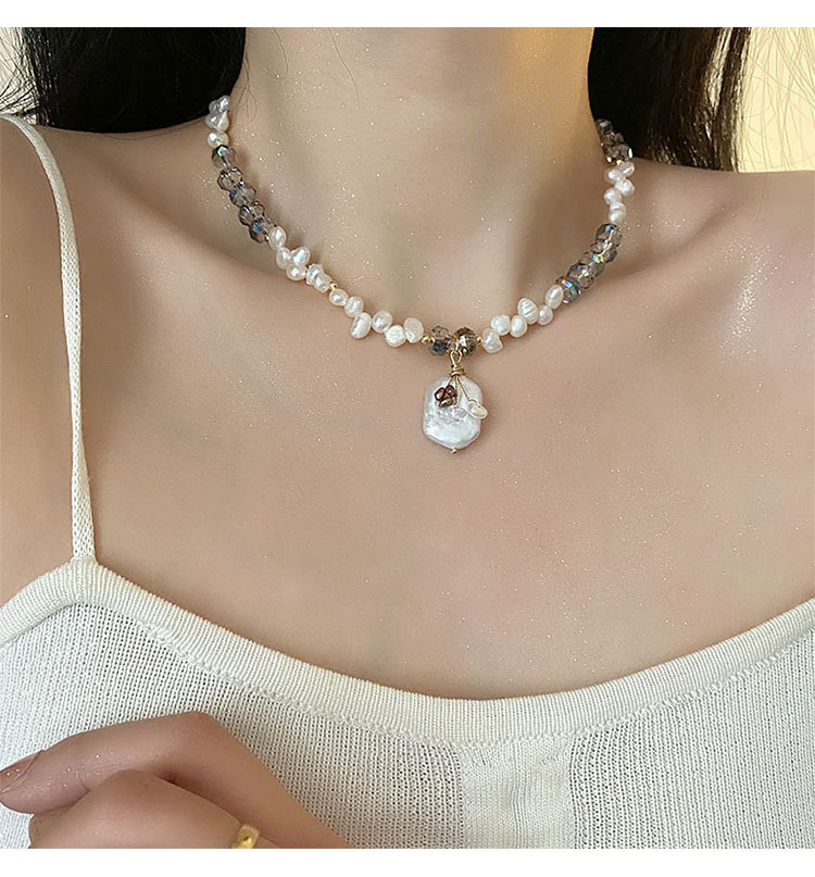 Irregular, Geometric Pattern Women's Gender Freshwater Pearl Titanium Steel Beaded Chain Plating Irregular Geometric Necklace