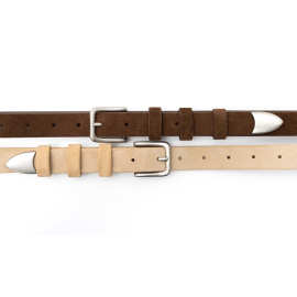 皮带女士高级感美拉德腰带定制麂皮绒真皮压印logo金属皮带腰带女