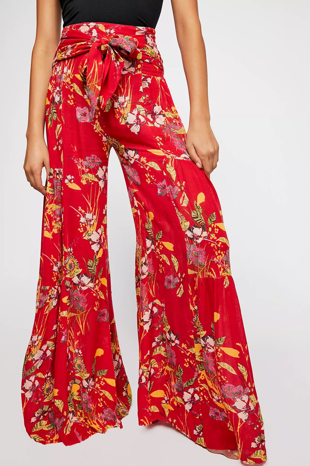 printing loose beach wide-leg strappy pants NSMID128555