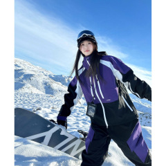 芙沿紫色滑雪服套装女2025秋冬新款户外专业防风防水情侣单板雪服