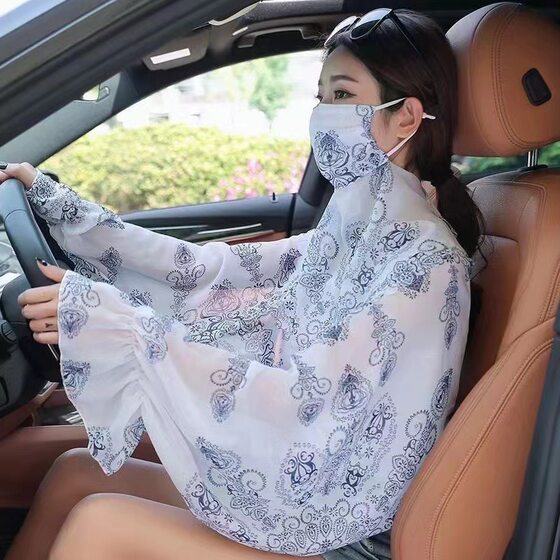 Driving Sun Protection Shawl Mask Cycling Anti-Uv Scarf Women's Summer Thin Cloak Gauze Scarf Cloak Mask