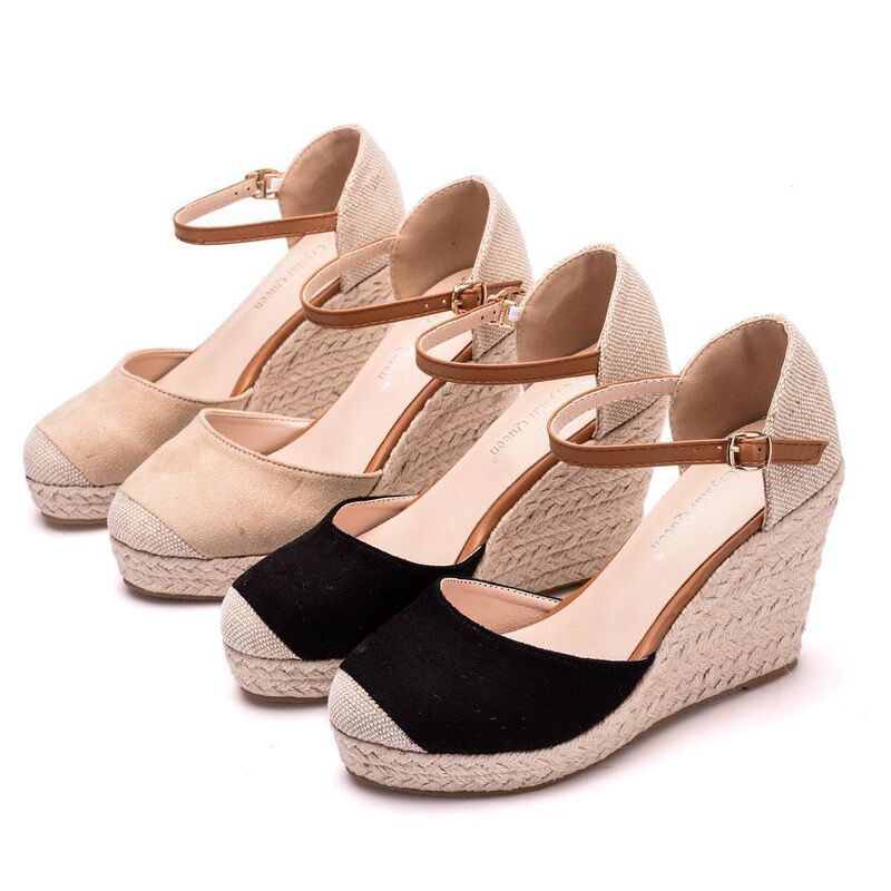 9cm Baotou Water Platform Wedge Sandals Hemp Rope Straw Mat Woven High Heeled Sandals Mary Jane plus size Platform Sandals