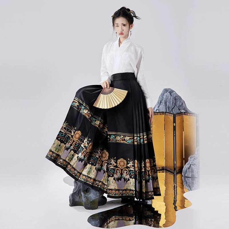 Оригинальная [Олень и журавль на весне] Новая юбка в китайском стиле династии Мин Heavy Craft Hanfu Brocade с цветочным принтом и конской гривой для женщин, подходящая для всех сезонов.