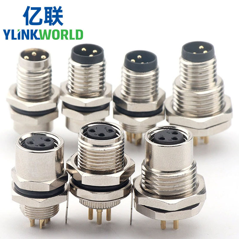 Direct Supply M8 Connector 34568 Core Waterproof Male and Female Socket Pcb Welding Pin Straight Bent Bracket Seat Aviation Plug