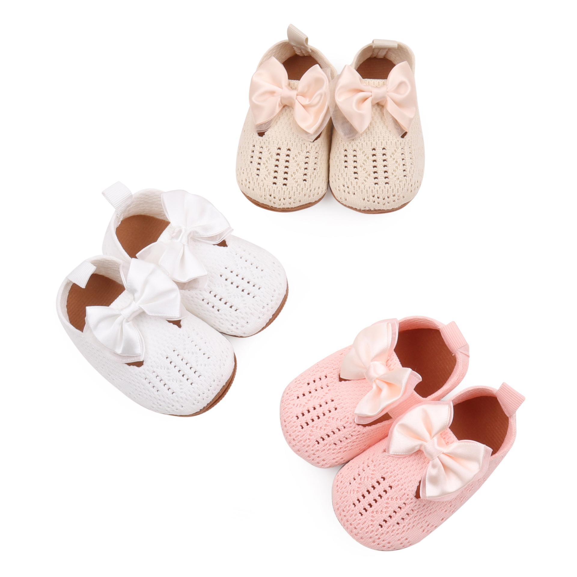 babyshoes wholesale baby girls' shoes solid color bowknot hollow Princess series baby flying woven shoes F235