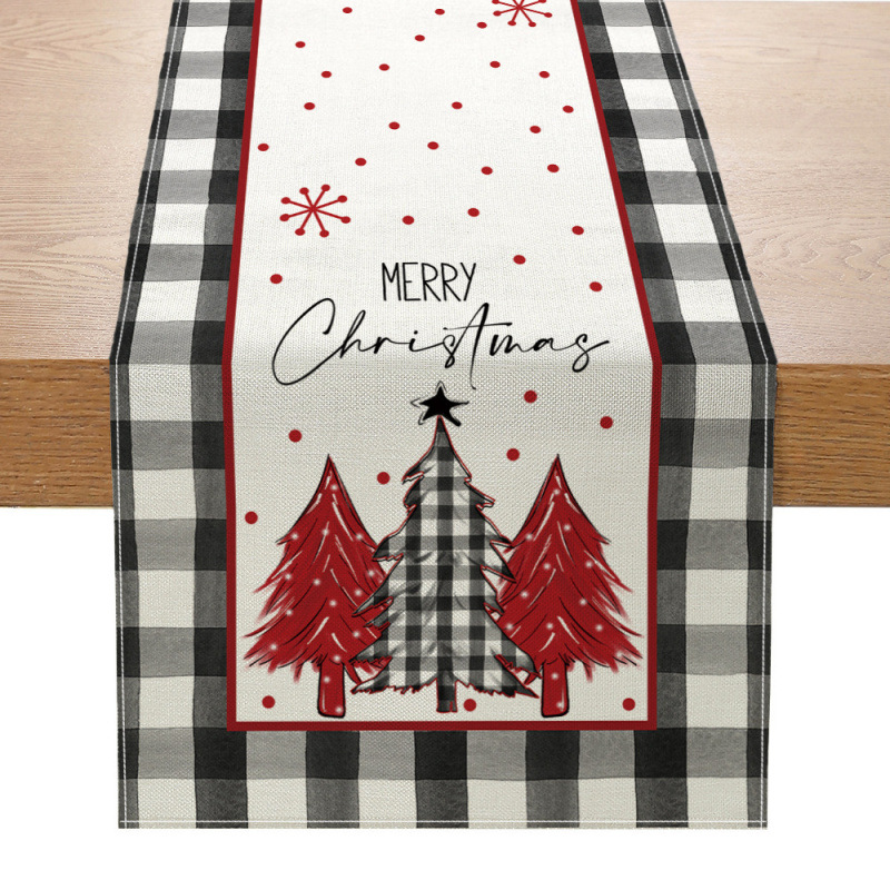 Camino de mesa navideño con estampado de muñeco de nieve y Santa