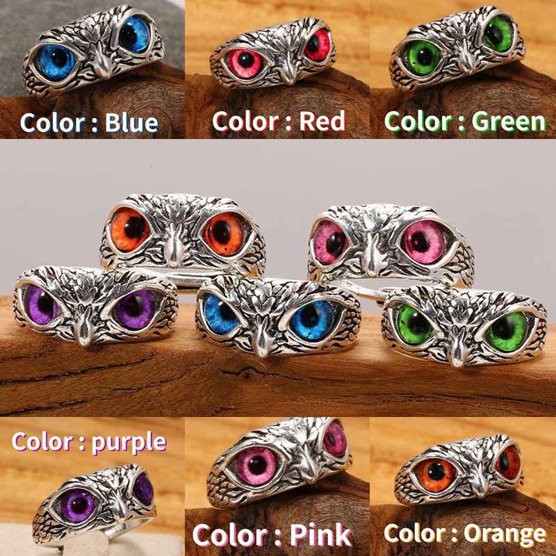 New Retro Alloy Blue Eyes Owl Ring Adjustable Jewelry Women Manufacturer Wholesale