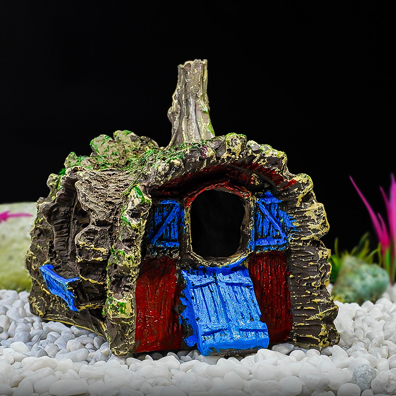 Adornos decorativos de resina para peceras, casa de escondite para peces pequeños, decoración de paisajismo, casa de corteza, cueva, escondite para reptiles, agujero de árbol, transfronterizo