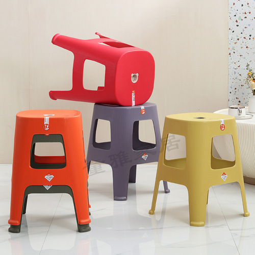 Wholesale Nordic Wood Grain Stool, Thick Plastic Stool, Household Chair, Living Room Simple Dining Chair, High Stool, Square Stool, Stackable
