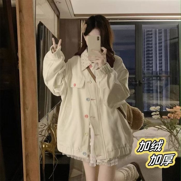 新商品の甘美な花の襟の襟のコートの女性の2024秋のinsのカラーのボタンのゆったりしている百合のジャケットの上着のファッション|undefined