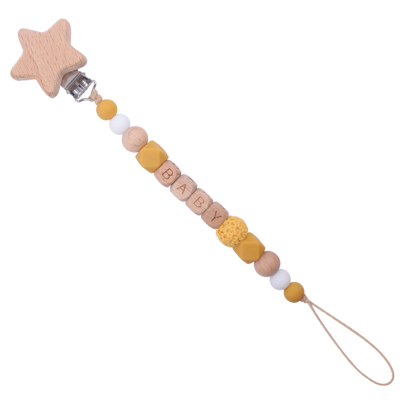 Nuevo bebé suministros de dibujos animados estrella Haya chupete clip calmante bebé mordedura molar chupete cadena anti-gota cadena