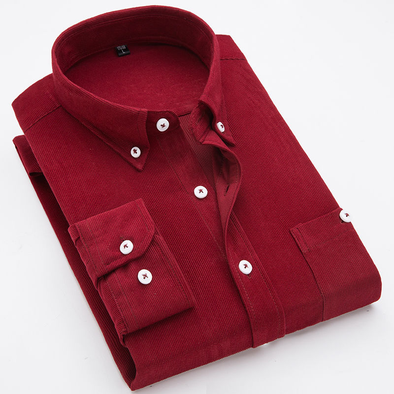 Camisa de pana de primavera y otoño para hombre Camisa de lana suelta casual de color sólido de manga larga más grasa de talla grande