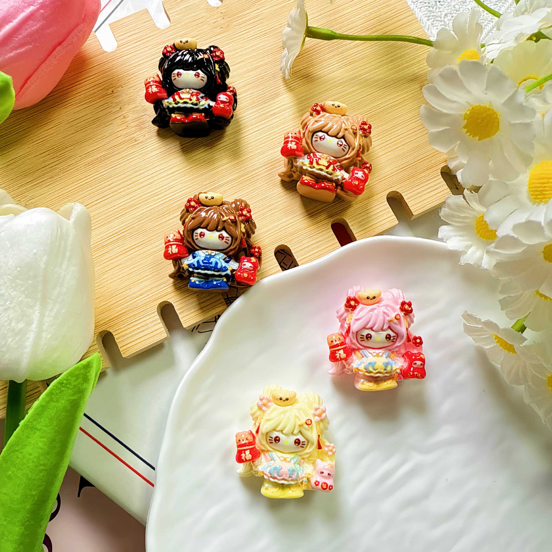 猫咪女孩树脂小配件卡通潮玩摆件手作diy发饰冰箱奶油胶贴片饰品