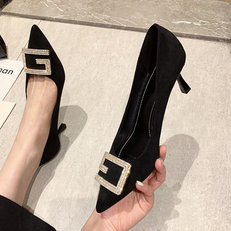 Einzelner Schuh Damen 2023 Neue hohe Schuhe spitz dünner Absatz Wasser Diamant Mesh Rot Vielseitig Französisch Mädchen Schwarz 5cm 7cm_voghion.com