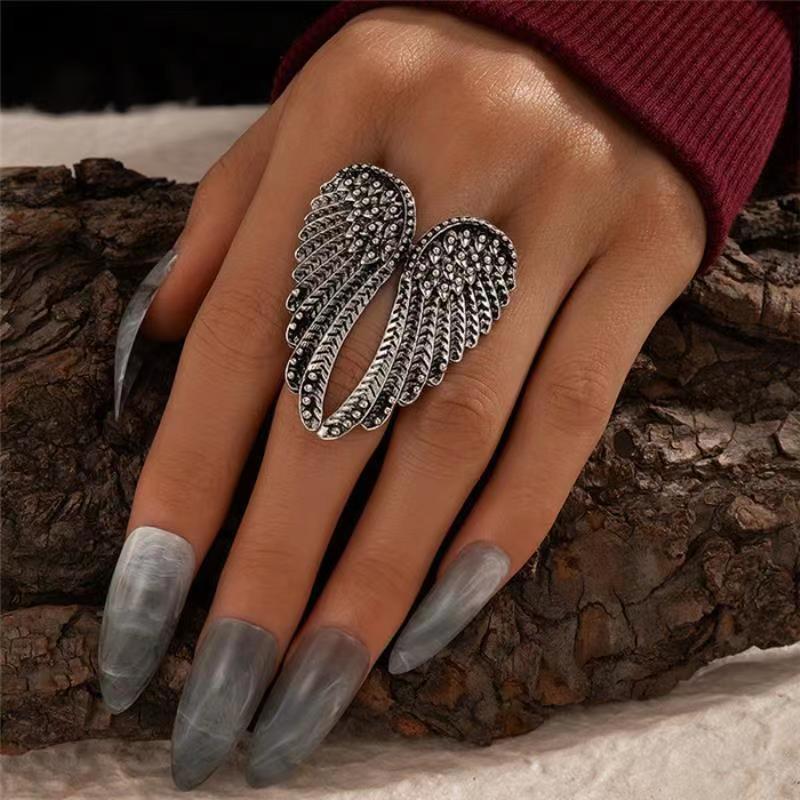 Adjustable Ring Size Hip-hop Retro Punk Wings Alloy Plating Women's Open Ring