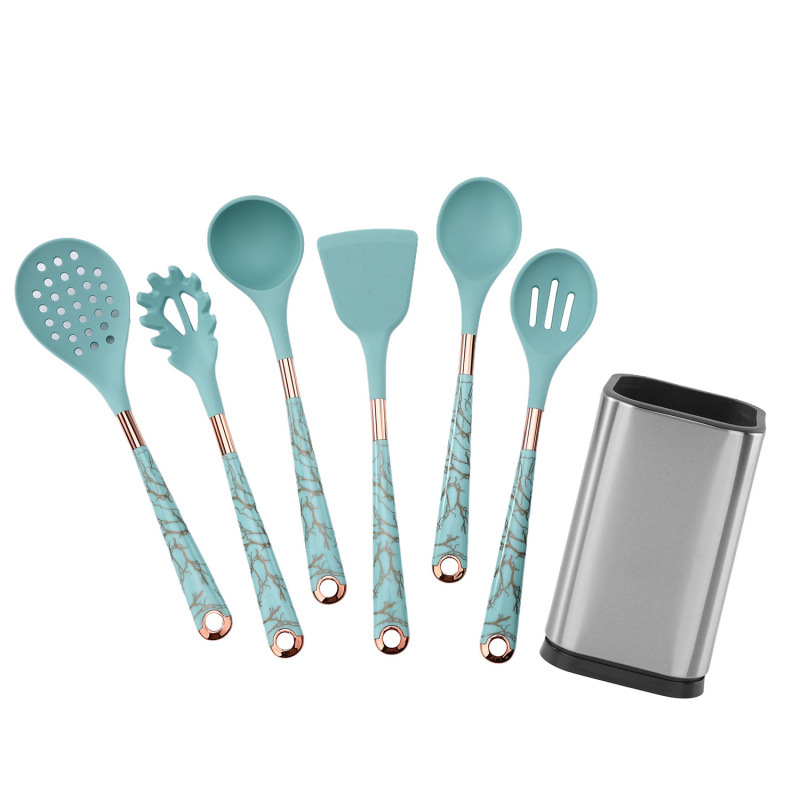 Nuevo juego de utensilios de cocina de silicona, juego de 11 piezas, mango de revestimiento para el hogar, utensilios de cocina, sartén antiadherente, juego de cubo de almacenamiento