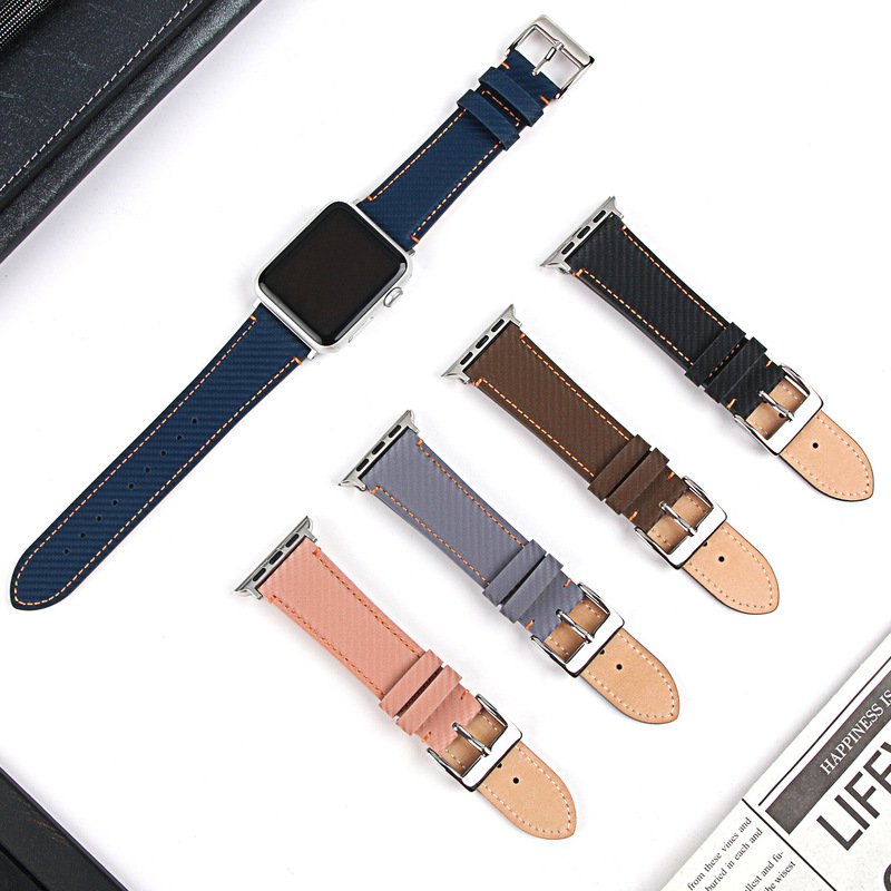 Suitable for Apple iWatch Watch with Fashionable Carbon Fiber Leather Smart Watch Strap