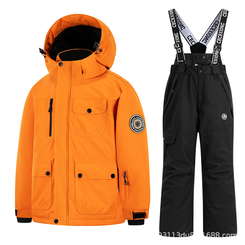 New Kidsren's Ski Clothing Suit for Girls, Boys, Middle and Large Kidsren, Warm Ski Clothing and Pants, Full Set of Equipment, Export Cross-Border