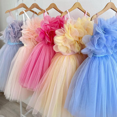 兒童禮服花童婚禮小女孩公主裙女童抹胸主持人演出服簡約蓬蓬紗裙