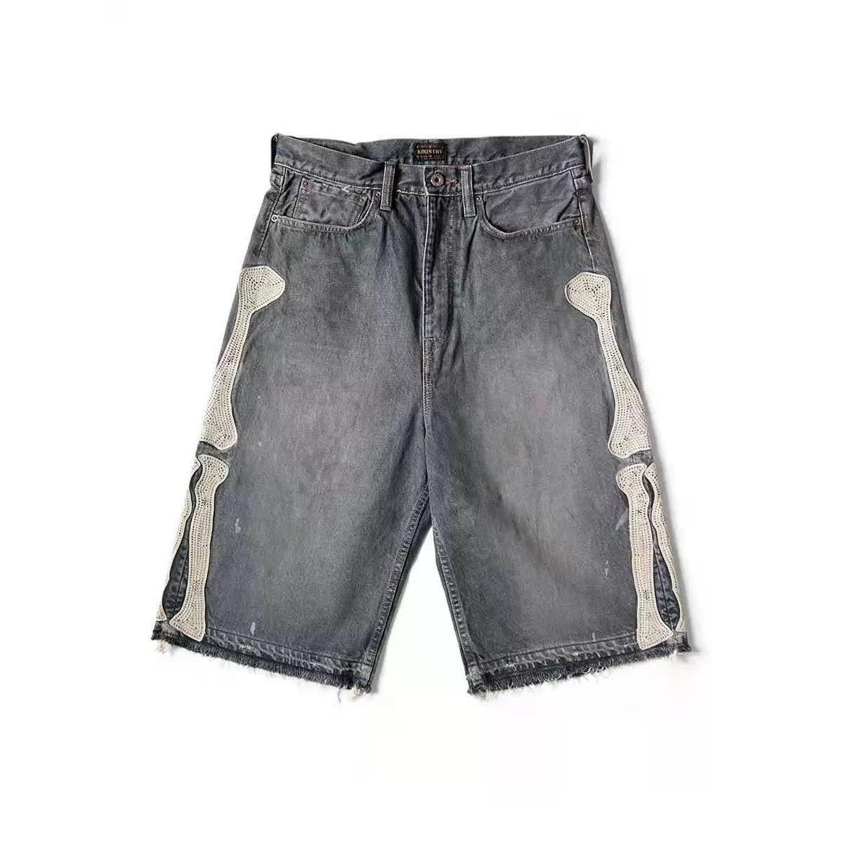 2025 Cross-Border Hot Sale Summer European Japanese Style Loose Casual Embroidered Distressed Washed Denim Shorts