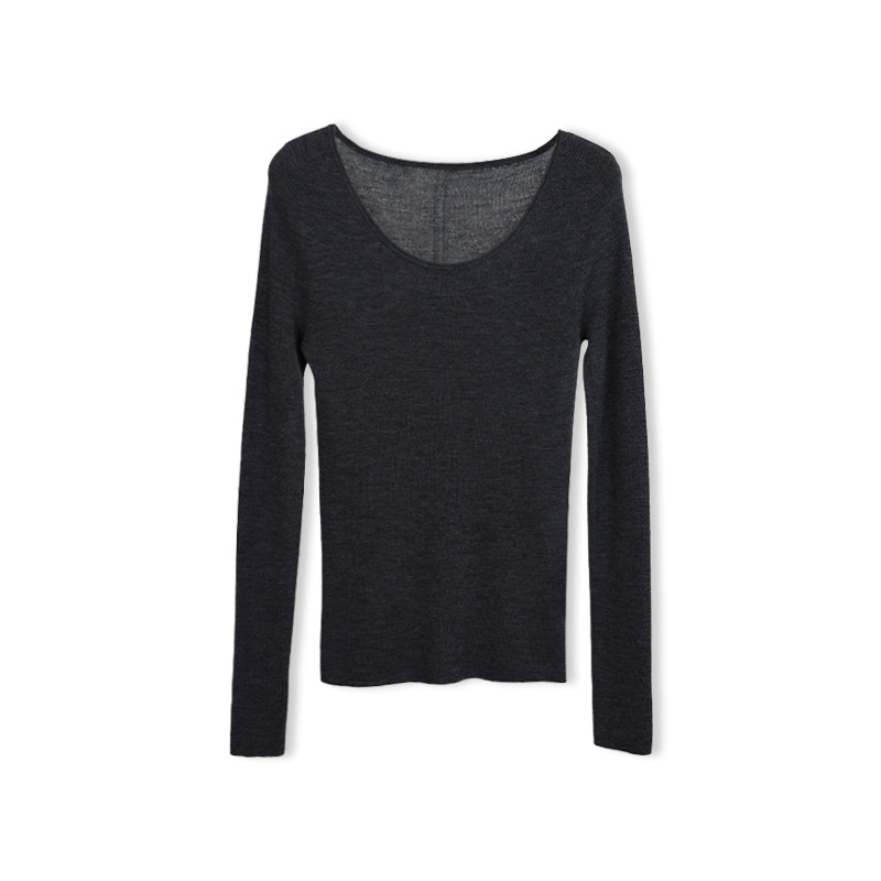 春の新型揚子紗U襟長袖セーター60本のシームレス一体100ウールのスリムニット