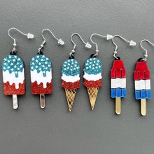 跨境美国独立日趣味国旗德克萨斯五角星冰棒冰淇淋雪糕耳环耳饰品