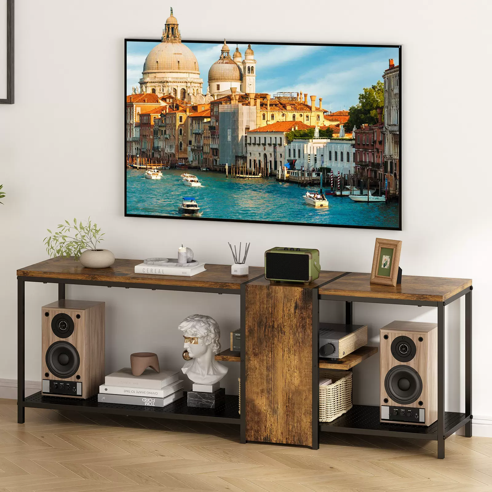 跨境美式电视柜铁木结合家用客厅电视机展示架书籍杂志收纳整理