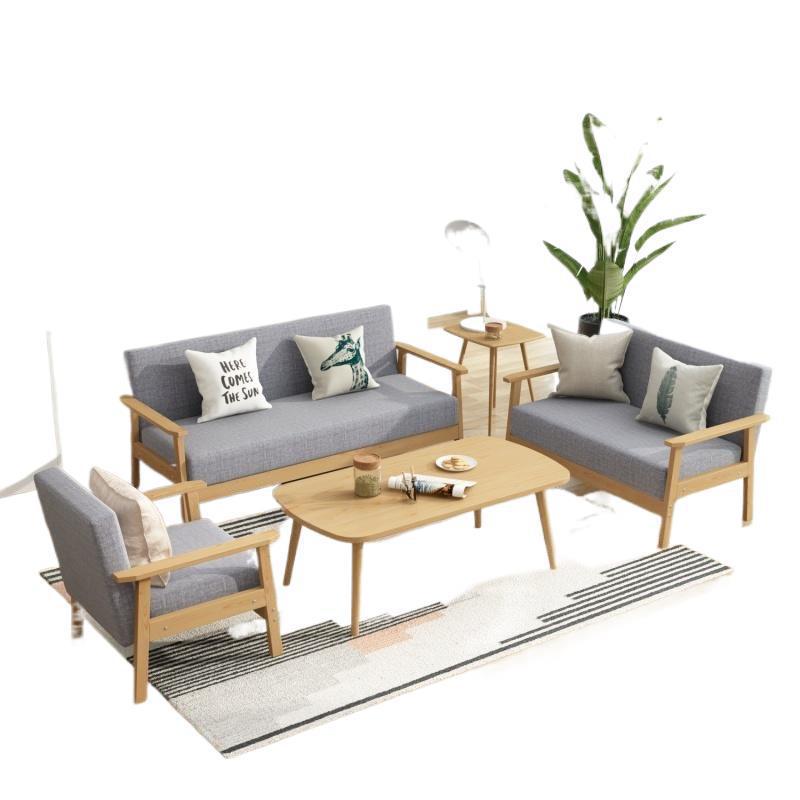 MM sofá de madera maciza mesa de té conjunto de sala de estar pequeña sala de estar moderna simple tela silla de oficina de tres personas alquiler