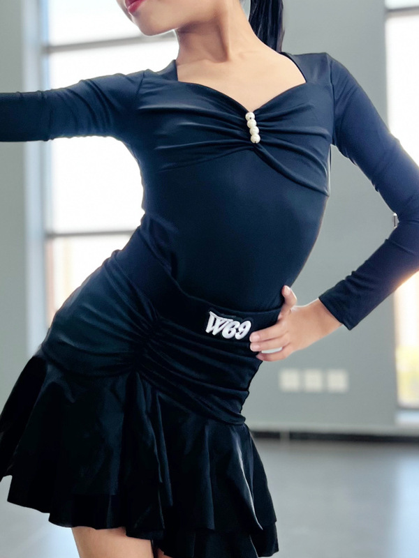 高級子供のラテンダンスの練習服の女の子の新型のダンス服のスーツの専門の子供のラテンダンスの長袖|undefined