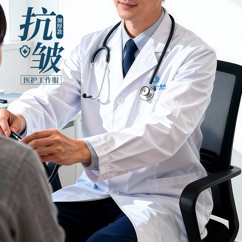 High-End Long-Sleeved Thickened White Coat with Customizable Logo for Men and Women, Hospital Doctor and Nurse Work Uniform Jacket