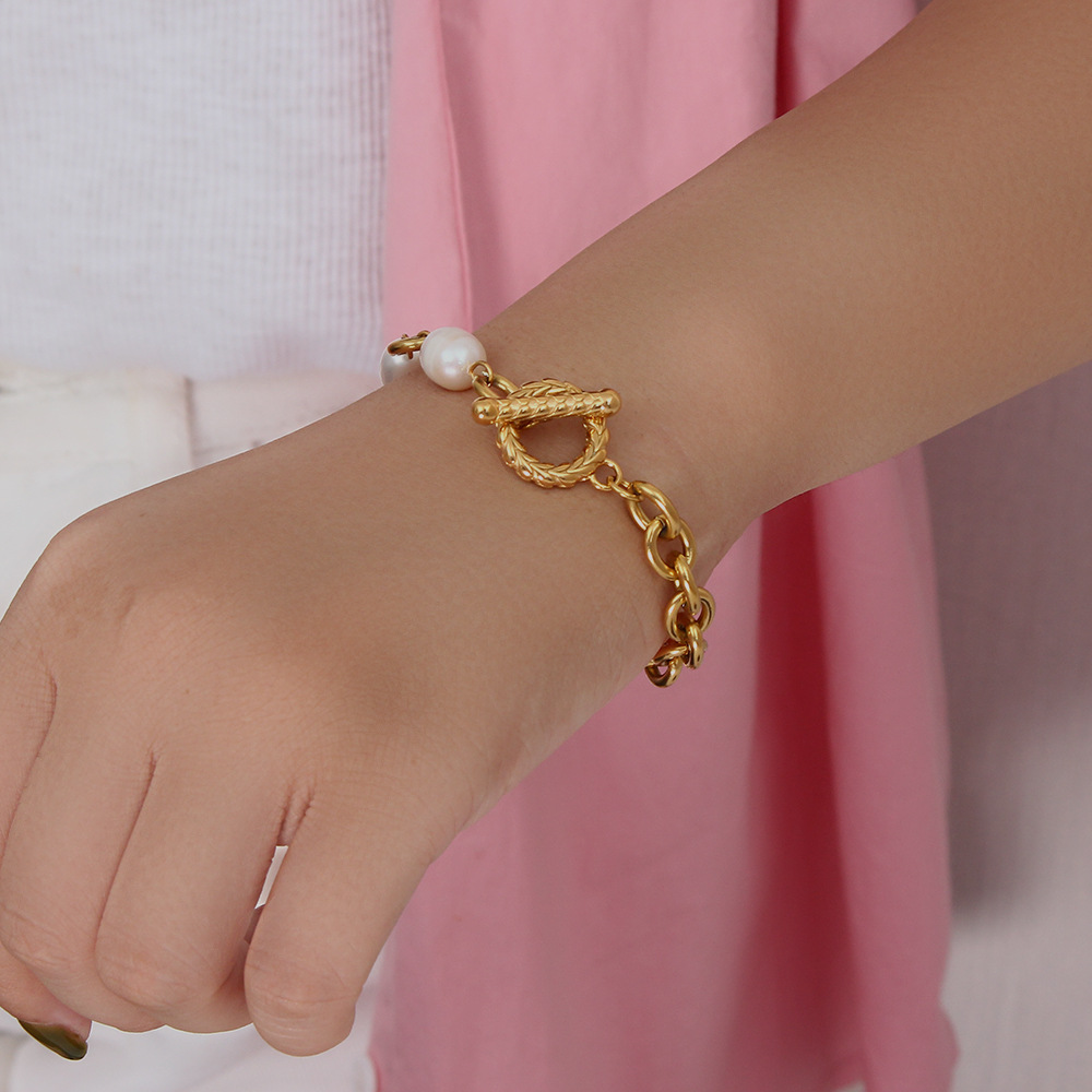 Retro Geometric Stainless Steel Bracelets Pearl Stainless Steel Bracelets