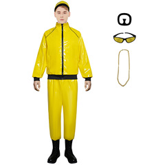 Vintage disco cosplay costume with sheer fabric, suitable for Halloween, featuring shiny patent leather, perfect for cosplay and anime performance costumes.