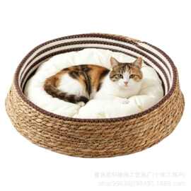 跨境条纹拼接编织猫窝四季通用透气宠物窝耐抓磨爪猫咪睡觉窝批发