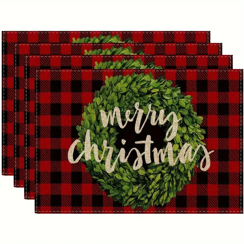 Temuクロスボーダークリスマス綿麻ダイニングマットキッチンテーブル飾り格子プリント断熱防水食器マットシンプル|undefined