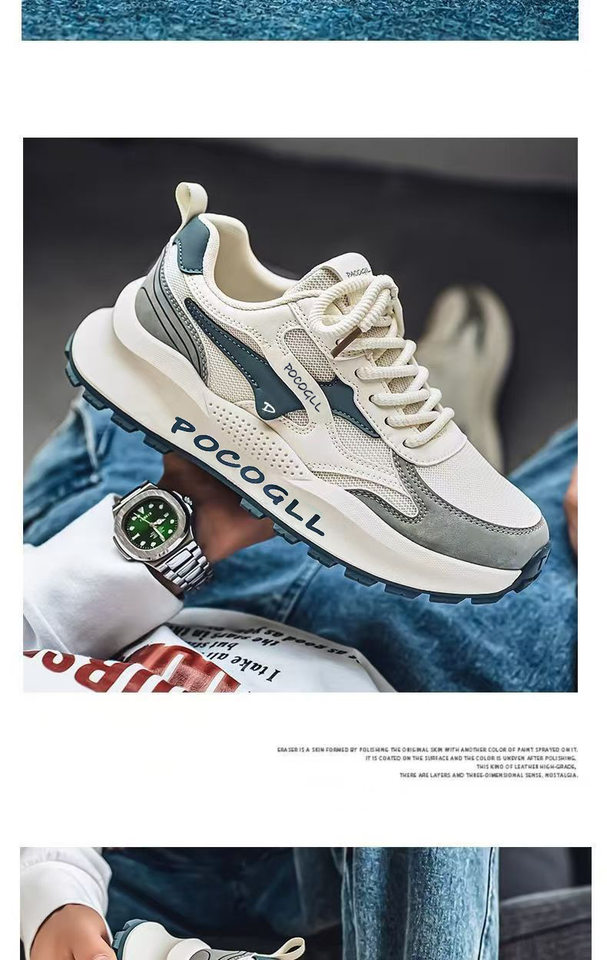 Giày sneaker nam thân lưới thoáng khí chống hôi, đế cao su gót thấp 1–3 cm, dây buộc phía trước — 0766 trắng xanh, 0766 đen xám, 0766m Đỏ chi tiết 7