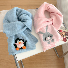 韩版卡通动物交叉针织围巾女秋冬保暖百搭学生短款可爱小围脖围巾