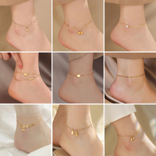 Live broadcast simple niche gourd love titanium steel anklet women's beach ankle chain girl's all-match jewelry does not fade