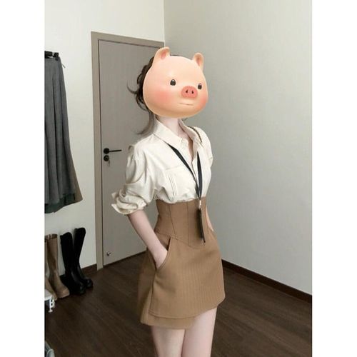 French Retro Polo Long-Sleeve Shirt + Khaki Pants Women's 2025 Spring Korean Style Set Fashion